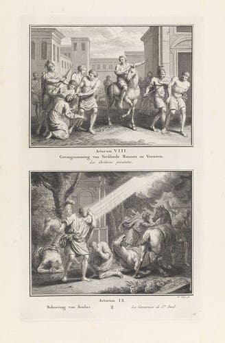 Gevangenneming van Verscheide Mannen en Vrouwen (...) / Bekeering van Saulus (...) by Pieter Tanjé