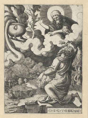 God verschijnt aan Jeremia by Nicolaas Hogenberg