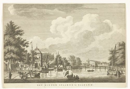 Stadsgezicht met het Spaarne en Waag te Haarlem by Carel Frederik Bendorp (I)