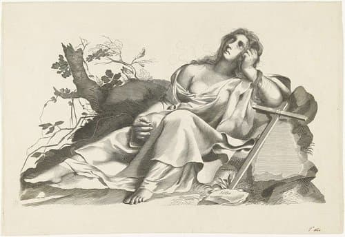 Personificatie van hoop zittend met kruis by Lubertus Teunis van Deth