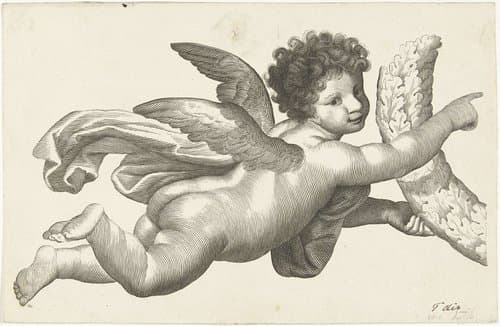 Zwevende putto met krans by Lubertus Teunis van Deth
