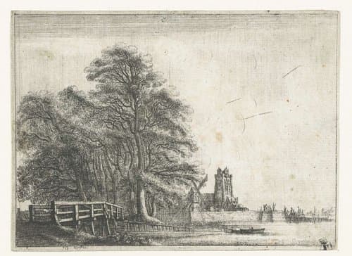 Landschap met gezicht op Dordrecht rechts by Gilles Neyts