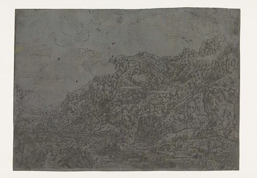 Rotsachtig landschap met laaghangende wolken by Hercules Segers