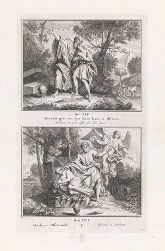 Abraham gaat om zyn Zoon Isaac te Offeren (...)/ Abrahams Offerhande (...) by Pieter Tanjé