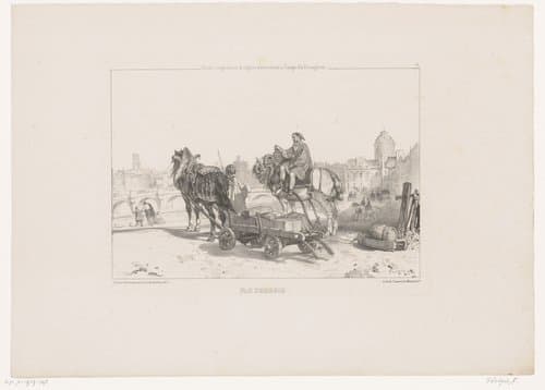 Twee arbeiders met wagen en paarden aan de boulevard by Fortuné Férogio