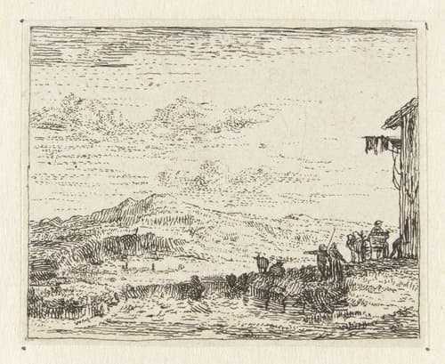 Italianiserend landschap met wagen bij  herberg by anonymous