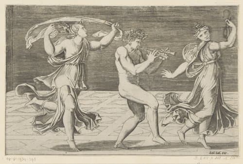 Dansende sater en maenaden by Agostino Veneziano