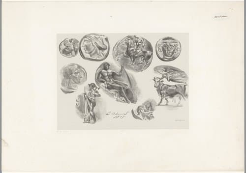 Studies van negen antieke medailles by Eugène Delacroix