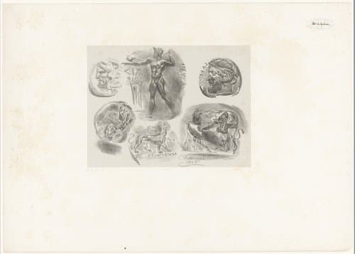 Studies van zes antieke medailles by Eugène Delacroix