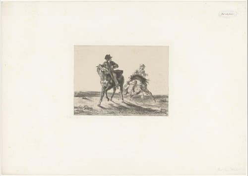Redgauntlet wordt te paard achtervolgd by Eugène Delacroix