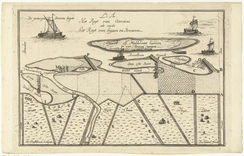 Plattegrond van eilanden voor de kust by Martinus Berkenboom