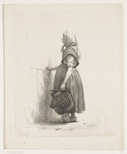 Staand meisje met pluimveemand by Pierre Louis Dubourcq