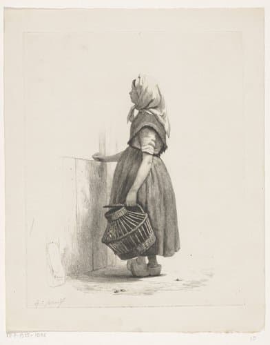 Staand meisje met pluimveemand by Pierre Louis Dubourcq