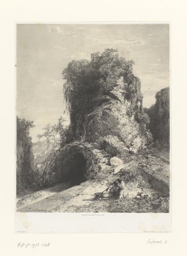 Landschap met ruïne en rustende figuur by Alexandre Calame