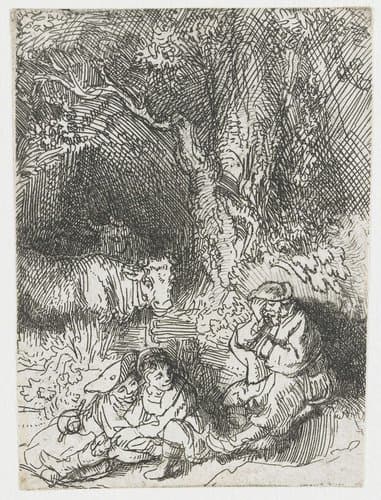 The sleeping herdsman by Rembrandt van Rijn