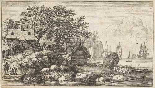 Rivierlandschap met twee roeiboten by Allaert van Everdingen