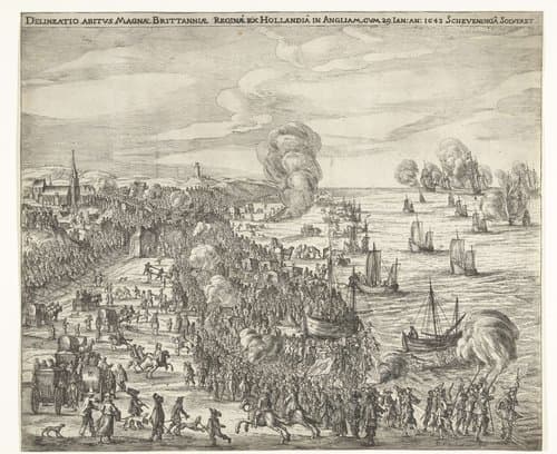 Delineatio abitus Magnae Brittanniae Reginae ex Hollandia in Angliam, cum 29 Jan: An: 1643 Scheveninga Solveret