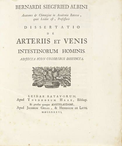 Titelpagina van Bernhard Siegfried Albinus' 'Dissertatio de arteriis et venis intestinorum hominis' by anonymous