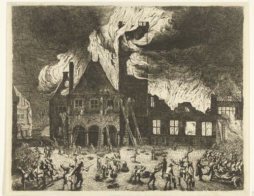 De brand in het Oude Stadhuis van Amsterdam by Jan de Baen