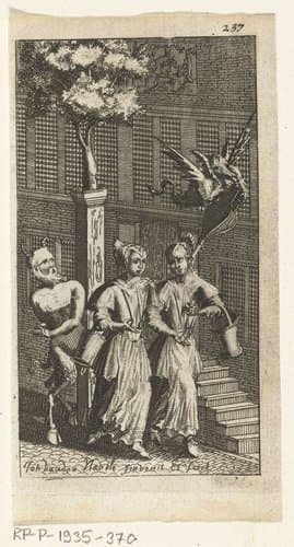 Titelpagina voor Simon de Vries, Seven Duyvelen regeerende en serveerende de Hedendaeghsche Dienstmaegden, Amsterdam, 1682