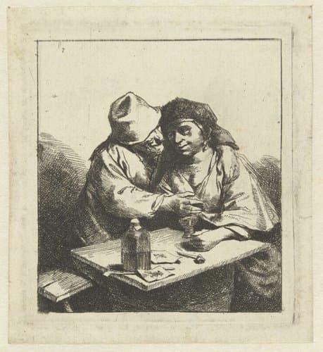 Vrijend paartje in een herberg by Cornelis Pietersz. Bega