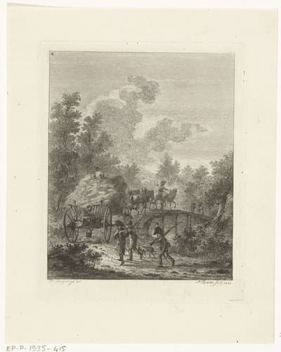 Hooiwagen die over een brug rijdt by Joannes Bemme