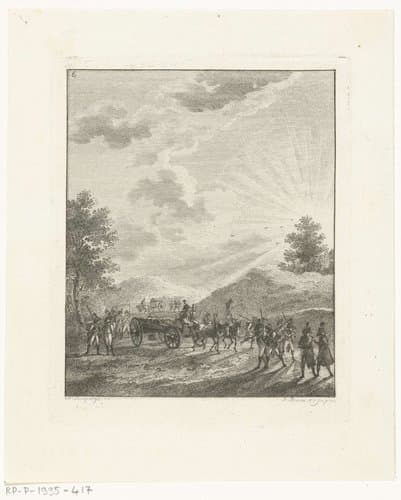 Zes landschappen met soldatenstaffage by Joannes Bemme