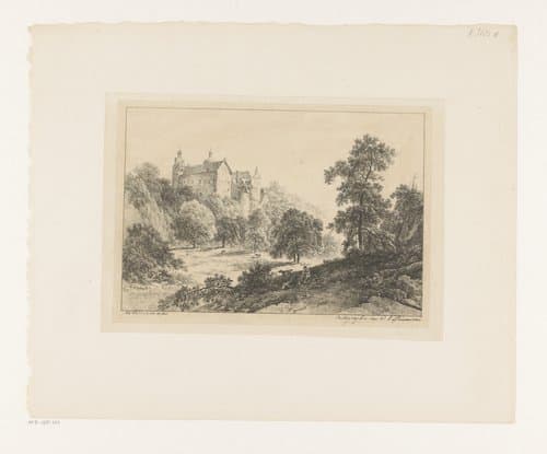 Heuvelachtig landschap met kasteel by Barend Cornelis Koekkoek