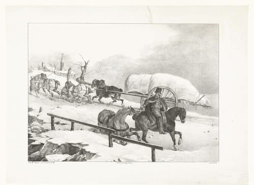 Paarden en voertuig in de sneeuw by Théodore Géricault