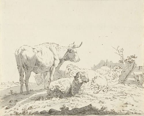 Koe en schapen in een weide