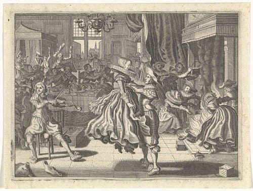 Dansend gezelschap in een herberg by Cornelis van Kittensteyn
