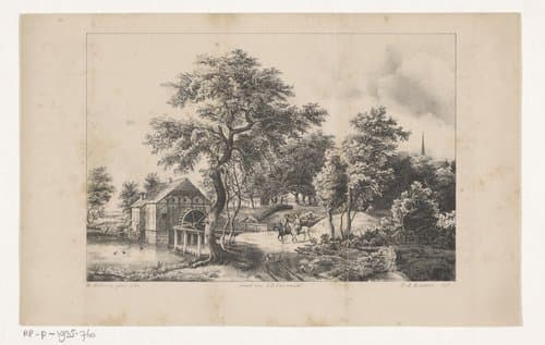 Landschap met watermolen by Petrus Adrianus Koppius