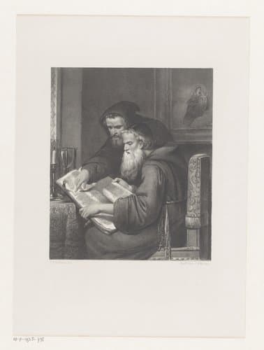 Twee monniken in een studeervertrek by Johan Hendrik Koelman