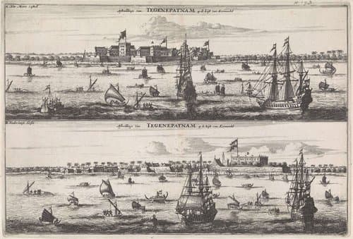 Gezicht op Tegepatnam by Johannes Kip