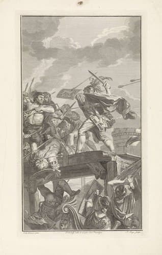 Horatius Cocles verdedigt zich op de brug by Pieter Tanjé