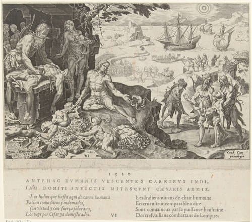 Keizerlijke troepen van Karel V vallen Centraal-Amerika binnen, 1530 by Dirck Volckertsz. Coornhert