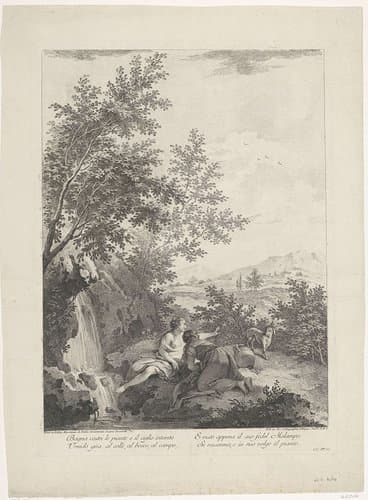 Landschap met twee vrouwen bij een waterval by Francesco Bartolozzi