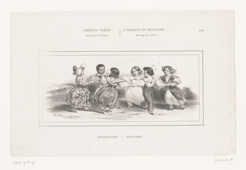 Zes kinderen dansen in een kring by Achille Devéria