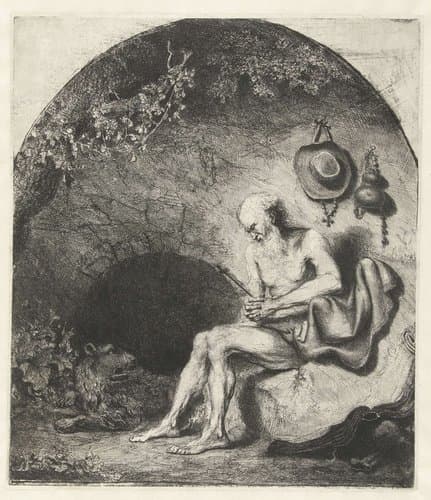 Hieronymus in een grot by Ferdinand Bol