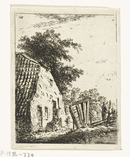 Boerderij met twee figuren by Hermanus van Brussel