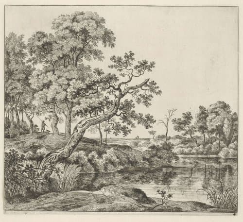 Vijver aan den rand van een boschrijk landschap by Jan Hackaert