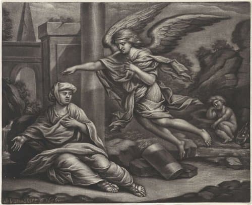 Hagar en Ismaël in de woestijn by Jan van Somer