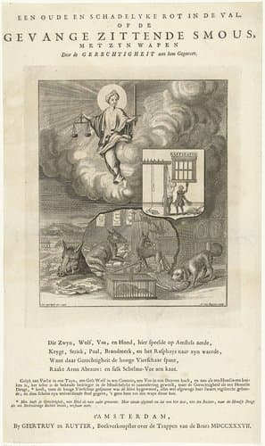 Allegorie op de berechting van de Amsterdamse bedrieger Aron Abrahams