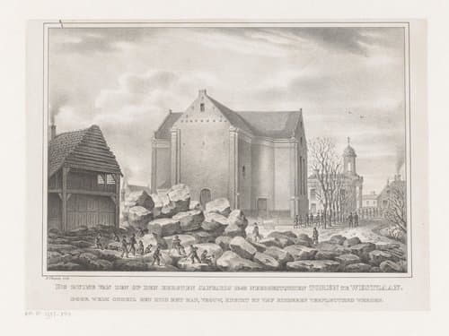 De ruine van den op den eersten januarij 1843 neergestorten toren te Westzaan. Door welk onheil een huis met man, vrouw, knecht en vijf kinderen verpletterd werden by Herman Thepass