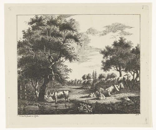 Landschap met koeien en schapen