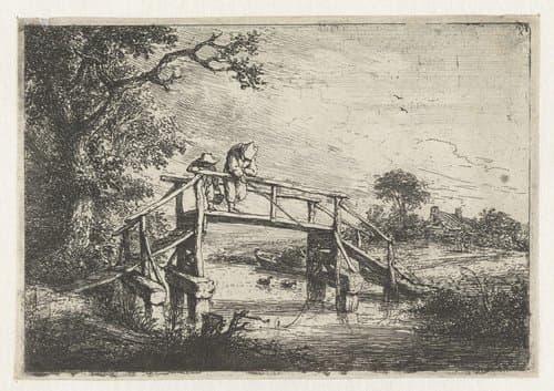 Hengelaar op een brug by Adriaen van Ostade
