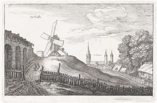 Landschap met molen nabij Keulen by Wenceslaus Hollar