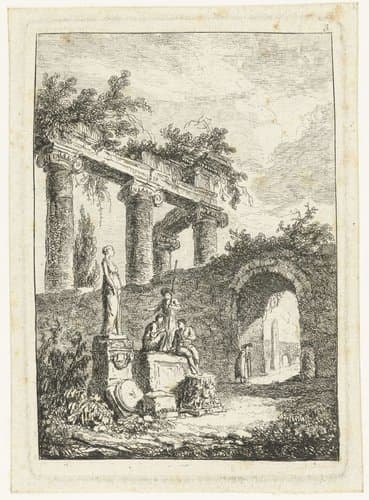 Een beeld voor de ruïne by Hubert Robert