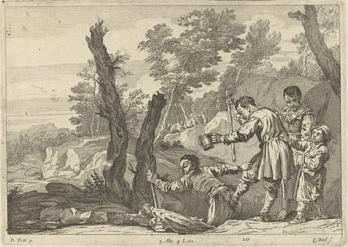 Groep blinden in een landschap by Quirin Boel