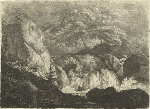 Rotslandschap met waterval by Pierre Louis Dubourcq